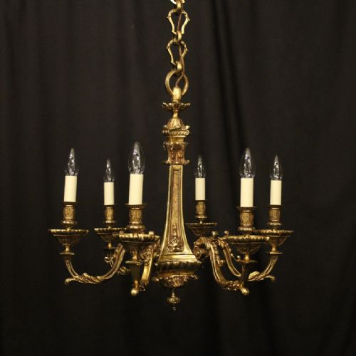 french gilded bronze 6 light antique chandelier - CATEGORY: ANTIQUE LIGHTING - DATED 1920