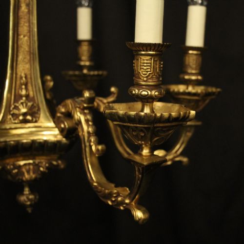 FRENCH GILDED BRONZE 6 LIGHT ANTIQUE CHANDELIER - ADDITIONAL PHOTO 2