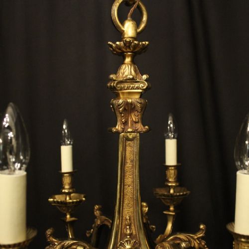 FRENCH GILDED BRONZE 6 LIGHT ANTIQUE CHANDELIER - ADDITIONAL PHOTO 3