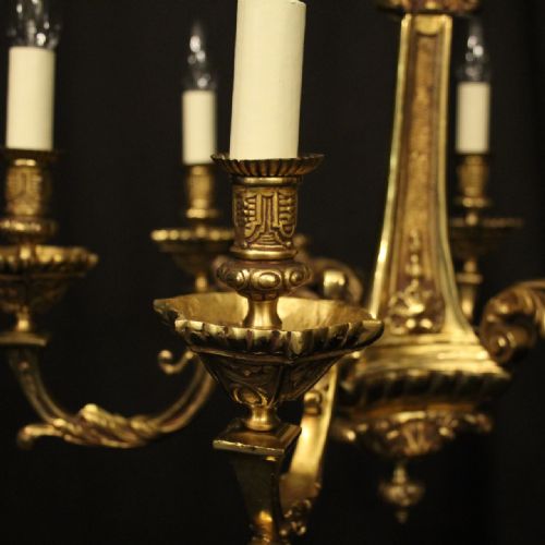 FRENCH GILDED BRONZE 6 LIGHT ANTIQUE CHANDELIER - ADDITIONAL PHOTO 4
