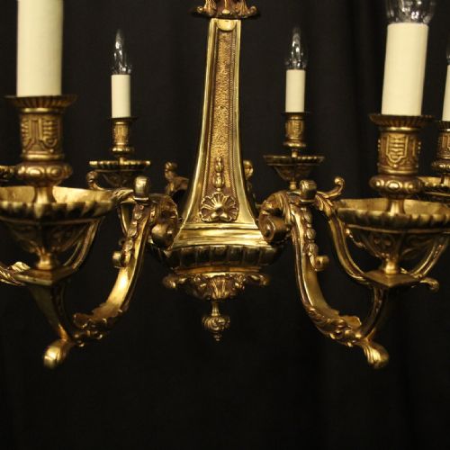 FRENCH GILDED BRONZE 6 LIGHT ANTIQUE CHANDELIER - ADDITIONAL PHOTO 5