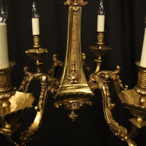 FRENCH GILDED BRONZE 6 LIGHT ANTIQUE CHANDELIER - ADDITIONAL PHOTO 6