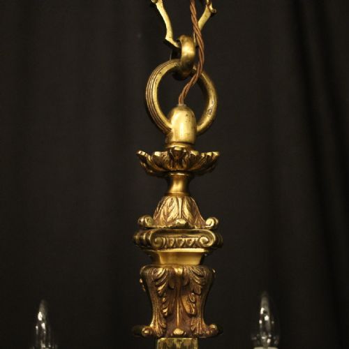 FRENCH GILDED BRONZE 6 LIGHT ANTIQUE CHANDELIER - ADDITIONAL PHOTO 7