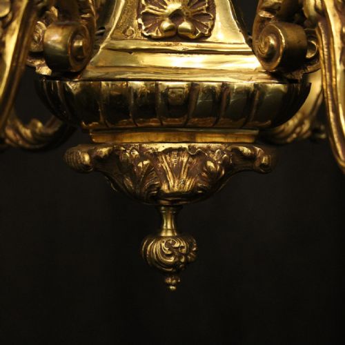 FRENCH GILDED BRONZE 6 LIGHT ANTIQUE CHANDELIER - ADDITIONAL PHOTO 8