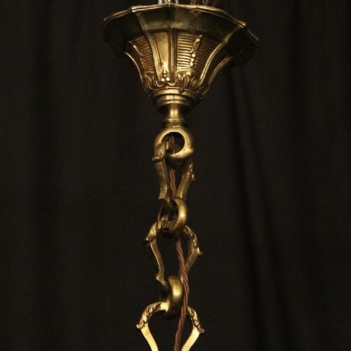 FRENCH GILDED BRONZE 6 LIGHT ANTIQUE CHANDELIER - ADDITIONAL PHOTO 9