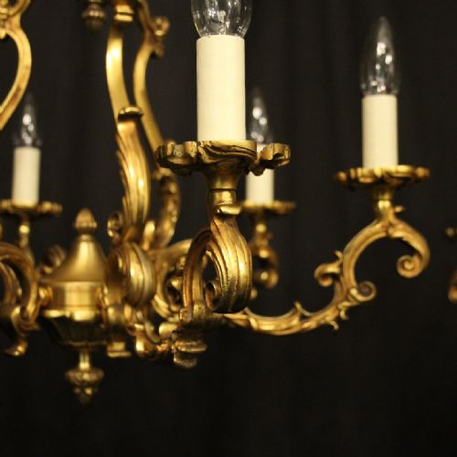 FRENCH PAIR OF GILDED BRONZE 6 LIGHT ANTIQUE CHANDELIERS - ADDITIONAL PHOTO 2