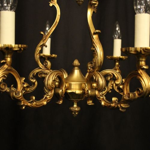 FRENCH PAIR OF GILDED BRONZE 6 LIGHT ANTIQUE CHANDELIERS - ADDITIONAL PHOTO 4
