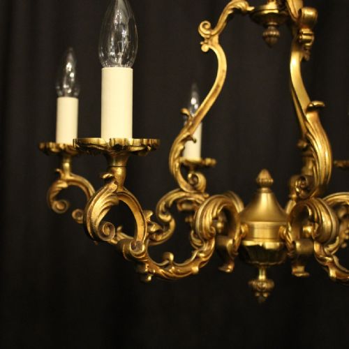 FRENCH PAIR OF GILDED BRONZE 6 LIGHT ANTIQUE CHANDELIERS - ADDITIONAL PHOTO 5