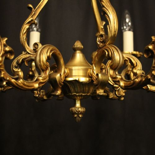 FRENCH PAIR OF GILDED BRONZE 6 LIGHT ANTIQUE CHANDELIERS - ADDITIONAL PHOTO 7