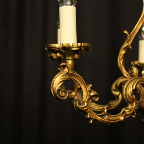 FRENCH PAIR OF GILDED BRONZE 6 LIGHT ANTIQUE CHANDELIERS - ADDITIONAL PHOTO 8
