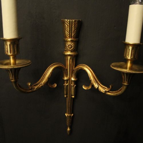 FRENCH PAIR OF GILDED EMPIRE ANTIQUE WALL LIGHTS - ADDITIONAL PHOTO 3