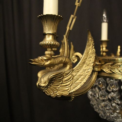 FRENCH GILDED BRONZE 9 LIGHT ANTIQUE CHANDELIER - ADDITIONAL PHOTO 2