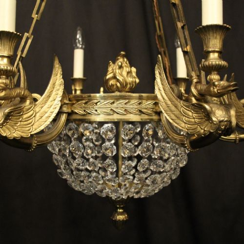 FRENCH GILDED BRONZE 9 LIGHT ANTIQUE CHANDELIER - ADDITIONAL PHOTO 4