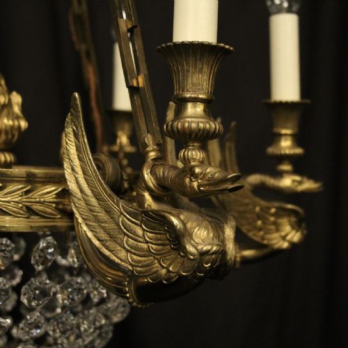 FRENCH GILDED BRONZE 9 LIGHT ANTIQUE CHANDELIER - ADDITIONAL PHOTO 5
