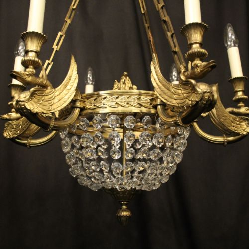 FRENCH GILDED BRONZE 9 LIGHT ANTIQUE CHANDELIER - ADDITIONAL PHOTO 6