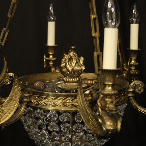 FRENCH GILDED BRONZE 9 LIGHT ANTIQUE CHANDELIER - ADDITIONAL PHOTO 7