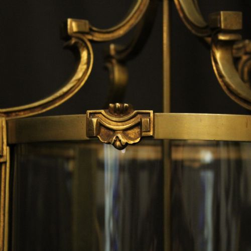 FRENCH GILDED BRONZE FOUR LIGHT ANTIQUE HALL LANTERN - ADDITIONAL PHOTO 4