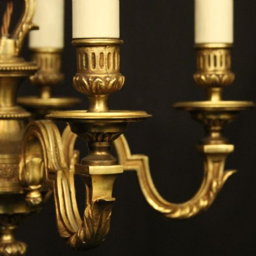 FRENCH GILDED BRONZE 5 LIGHT ANTIQUE CHANDELIER - ADDITIONAL PHOTO 2