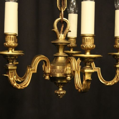 FRENCH GILDED BRONZE 5 LIGHT ANTIQUE CHANDELIER - ADDITIONAL PHOTO 3