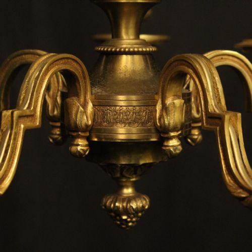 FRENCH GILDED BRONZE 5 LIGHT ANTIQUE CHANDELIER - ADDITIONAL PHOTO 4