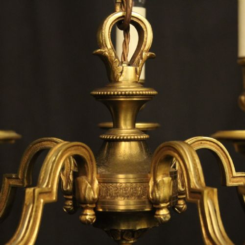 FRENCH GILDED BRONZE 5 LIGHT ANTIQUE CHANDELIER - ADDITIONAL PHOTO 5