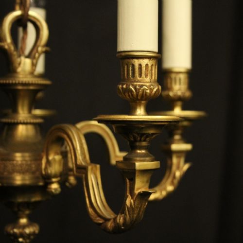 FRENCH GILDED BRONZE 5 LIGHT ANTIQUE CHANDELIER - ADDITIONAL PHOTO 6