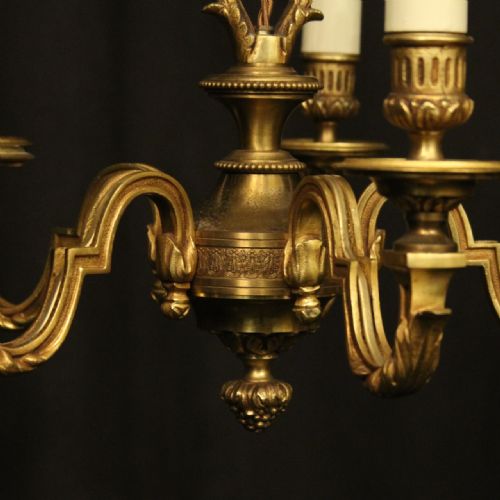 FRENCH GILDED BRONZE 5 LIGHT ANTIQUE CHANDELIER - ADDITIONAL PHOTO 7