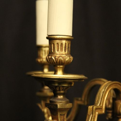 FRENCH GILDED BRONZE 5 LIGHT ANTIQUE CHANDELIER - ADDITIONAL PHOTO 8