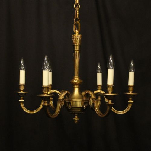 french gilded bronze empire 6 light antique chandelier - CATEGORY: ANTIQUE LIGHTING - DATED 1920