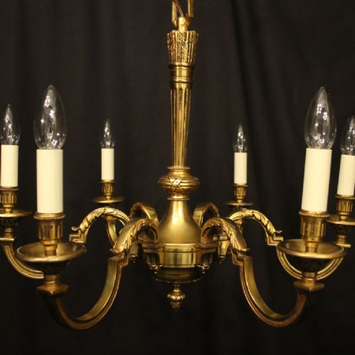 FRENCH GILDED BRONZE EMPIRE 6 LIGHT ANTIQUE CHANDELIER - ADDITIONAL PHOTO 1
