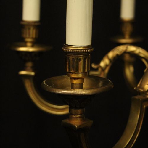 FRENCH GILDED BRONZE EMPIRE 6 LIGHT ANTIQUE CHANDELIER - ADDITIONAL PHOTO 2