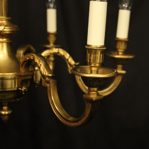 FRENCH GILDED BRONZE EMPIRE 6 LIGHT ANTIQUE CHANDELIER - ADDITIONAL PHOTO 4