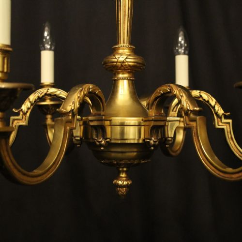 FRENCH GILDED BRONZE EMPIRE 6 LIGHT ANTIQUE CHANDELIER - ADDITIONAL PHOTO 5
