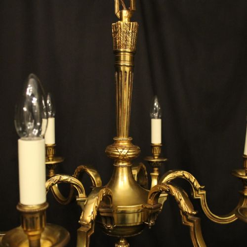 FRENCH GILDED BRONZE EMPIRE 6 LIGHT ANTIQUE CHANDELIER - ADDITIONAL PHOTO 6