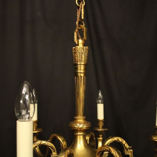 FRENCH GILDED BRONZE EMPIRE 6 LIGHT ANTIQUE CHANDELIER - ADDITIONAL PHOTO 7
