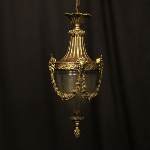 french 19th century gilded bronze ram headed antique lantern - CATEGORY: ANTIQUE LIGHTING - DATED 19TH CENTURY