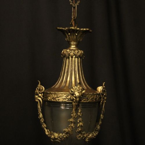 FRENCH 19TH CENTURY GILDED BRONZE RAM HEADED ANTIQUE LANTERN - ADDITIONAL PHOTO 1