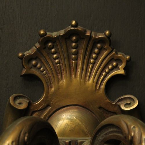ENGLISH LARGE PAIR OF BRONZE ANTIQUE WALL LIGHTS - ADDITIONAL PHOTO 2