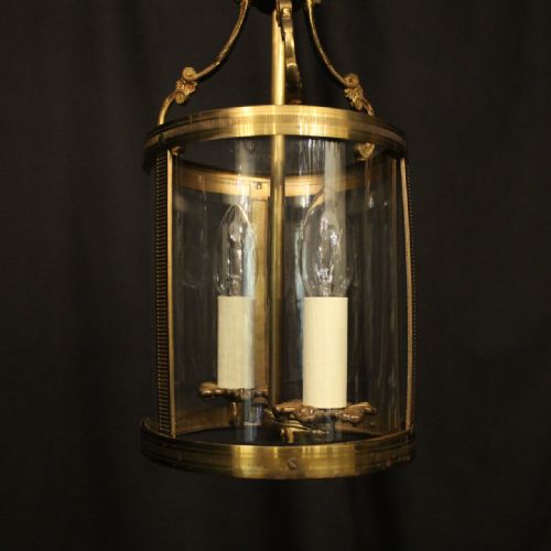 FRENCH SMALL GILDED TWIN LIGHT ANTIQUE HALL LANTERN - ADDITIONAL PHOTO 1
