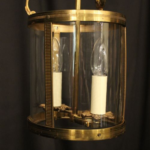 FRENCH SMALL GILDED TWIN LIGHT ANTIQUE HALL LANTERN - ADDITIONAL PHOTO 2