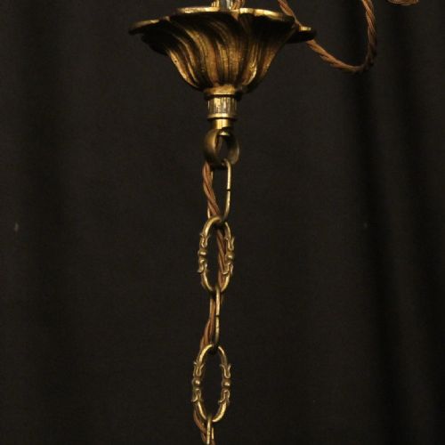 FRENCH SMALL GILDED TWIN LIGHT ANTIQUE HALL LANTERN - ADDITIONAL PHOTO 7