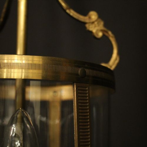 FRENCH SMALL GILDED TWIN LIGHT ANTIQUE HALL LANTERN - ADDITIONAL PHOTO 9