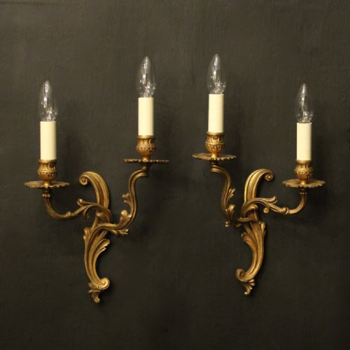 french pair of gilded twin arm antique wall lights - CATEGORY: ANTIQUE LIGHTING - DATED 1920