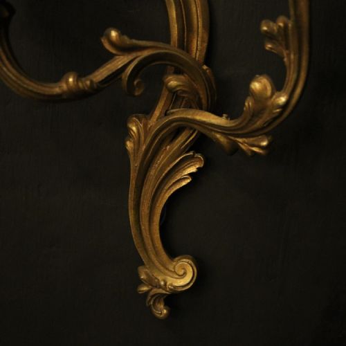 FRENCH PAIR OF GILDED TWIN ARM ANTIQUE WALL LIGHTS - ADDITIONAL PHOTO 5