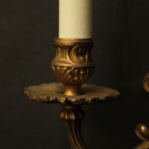 FRENCH PAIR OF GILDED TWIN ARM ANTIQUE WALL LIGHTS - ADDITIONAL PHOTO 6