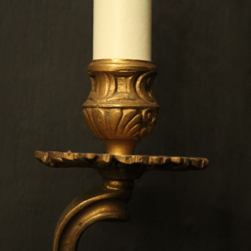 FRENCH PAIR OF GILDED TWIN ARM ANTIQUE WALL LIGHTS - ADDITIONAL PHOTO 7