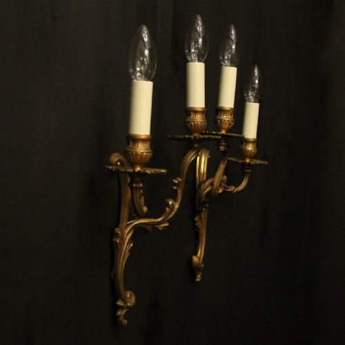 FRENCH PAIR OF GILDED TWIN ARM ANTIQUE WALL LIGHTS - ADDITIONAL PHOTO 9
