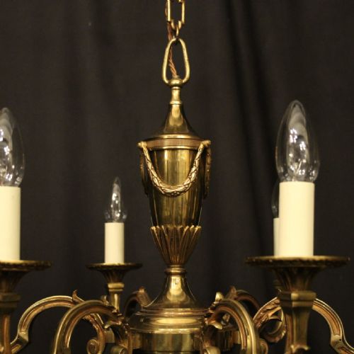 FRENCH GILDED 6 LIGHT ANTIQUE CHANDELIER - ADDITIONAL PHOTO 1