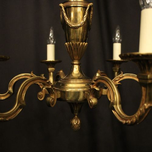 FRENCH GILDED 6 LIGHT ANTIQUE CHANDELIER - ADDITIONAL PHOTO 3
