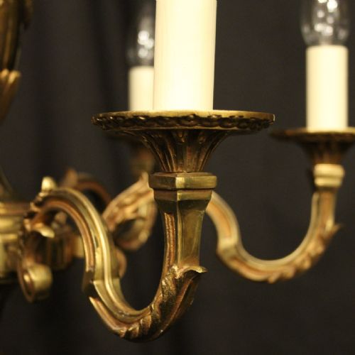 FRENCH GILDED 6 LIGHT ANTIQUE CHANDELIER - ADDITIONAL PHOTO 4